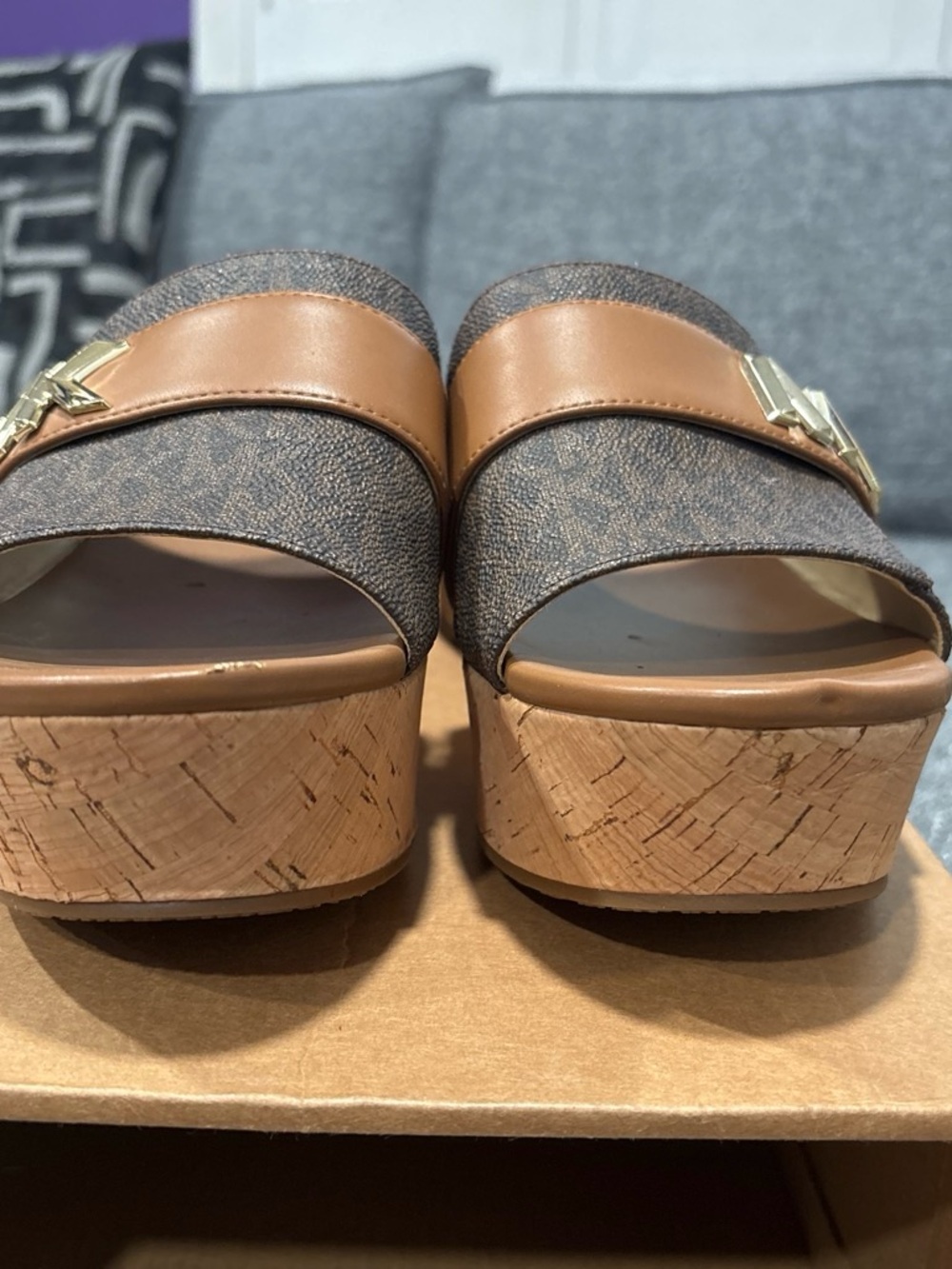 Michael Kors Brown and Dark Brown Logo Slide Sandals - Picture 5 of 6